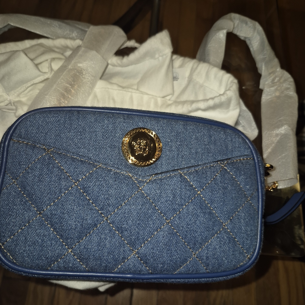 Versace Denim Blue Quilted Crossbody Bag